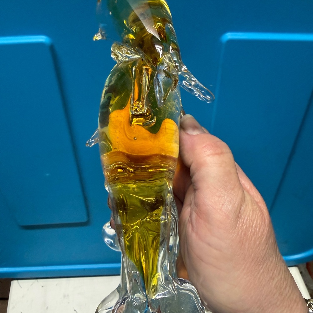 Glass Dolphin Figurine Clear with Yellow Accents - Picture 3 of 7